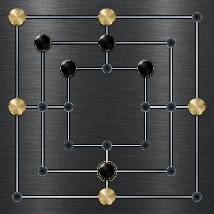 Nine Men's Morris on a brushed aluminium board