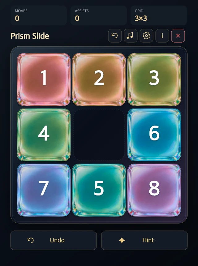 Prism Slide with luminous numbered glass tiles and one empty space