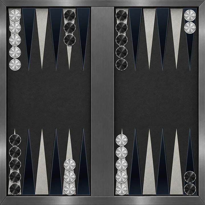 Backgammon-Brett in Anthrazit mit silbernen und schwarzen Metallsteinen
