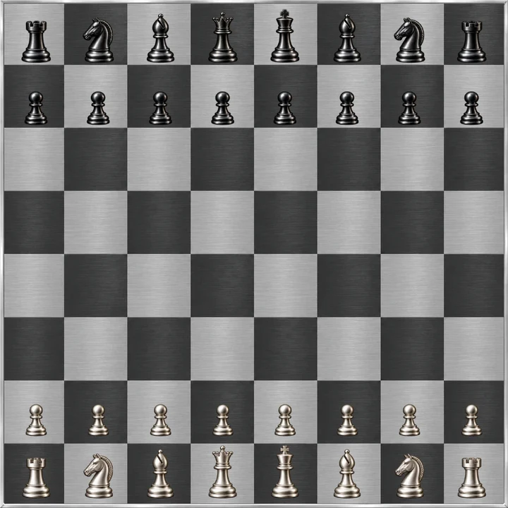 Schach auf gebürstetem Aluminium mit gerenderten weißen und schwarzen Figuren