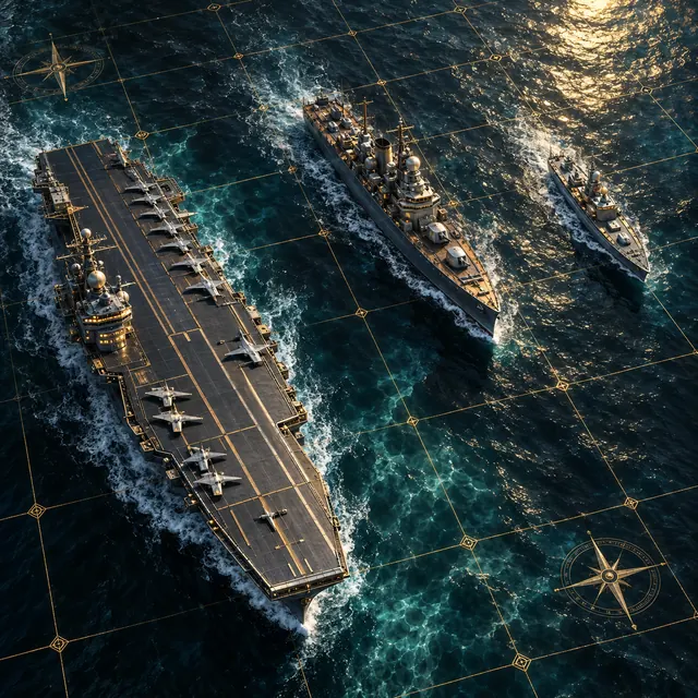 Fleet Battle illustration with detailed naval ships on dark teal water