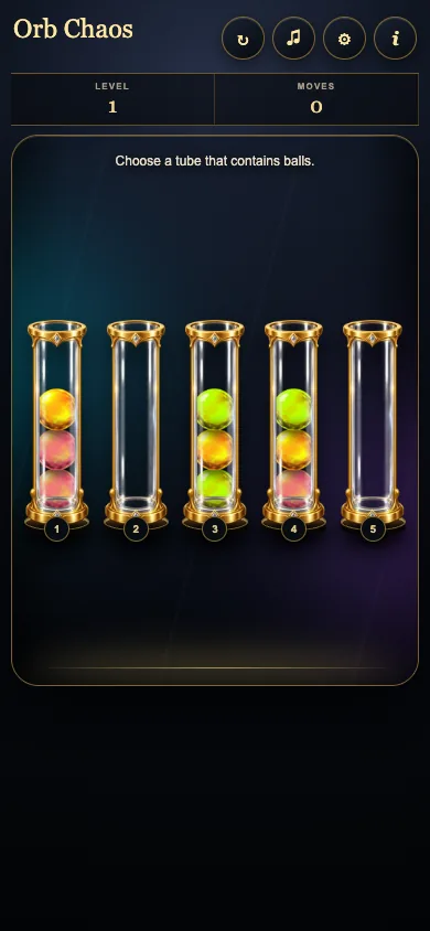 Orb Chaos with luminous glass balls in golden tubes