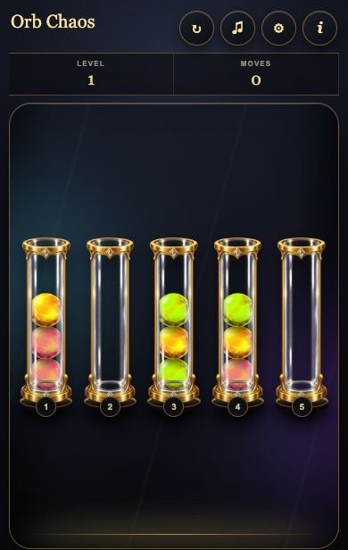 Orb Chaos game menu, statistics and complete playing field