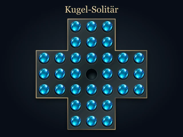 Leuchtend blaue Halma-Glaskugeln auf einem metallischen Solit&auml;rbrett