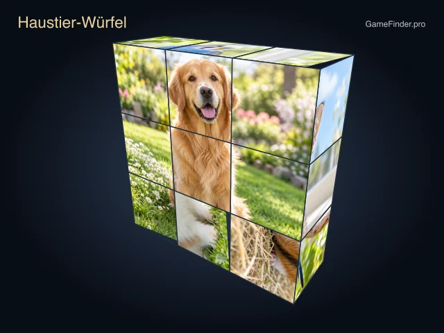 Haustier-W&uuml;rfel: neun 3-D-W&uuml;rfel mit hellen Haustierfotos