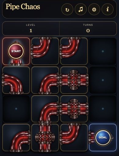 Pipe Chaos game menu, statistics and complete playing field