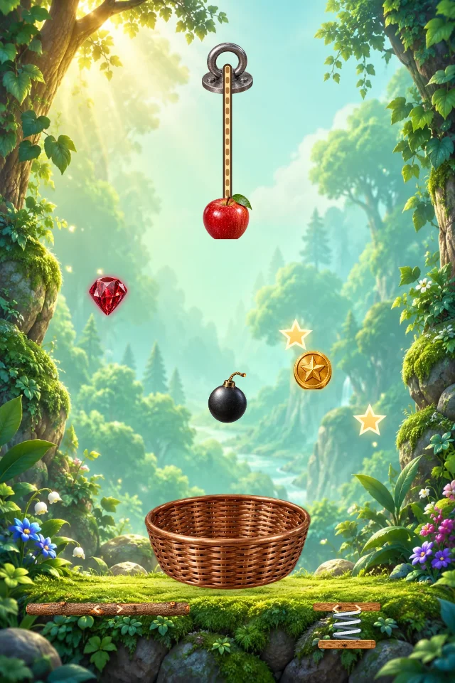 Swing & Snack with a woven basket, hanging candy and golden stars in a forest