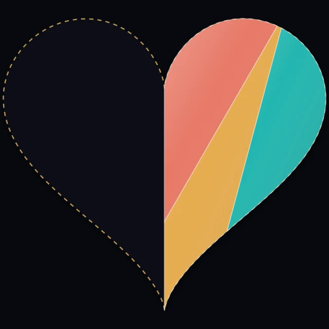 Large frameless Tangram heart divided into seven pieces with straight cuts