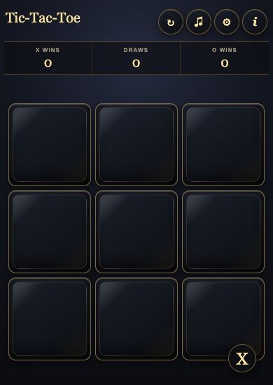 Tic-Tac-Toe game menu, statistics and complete playing field